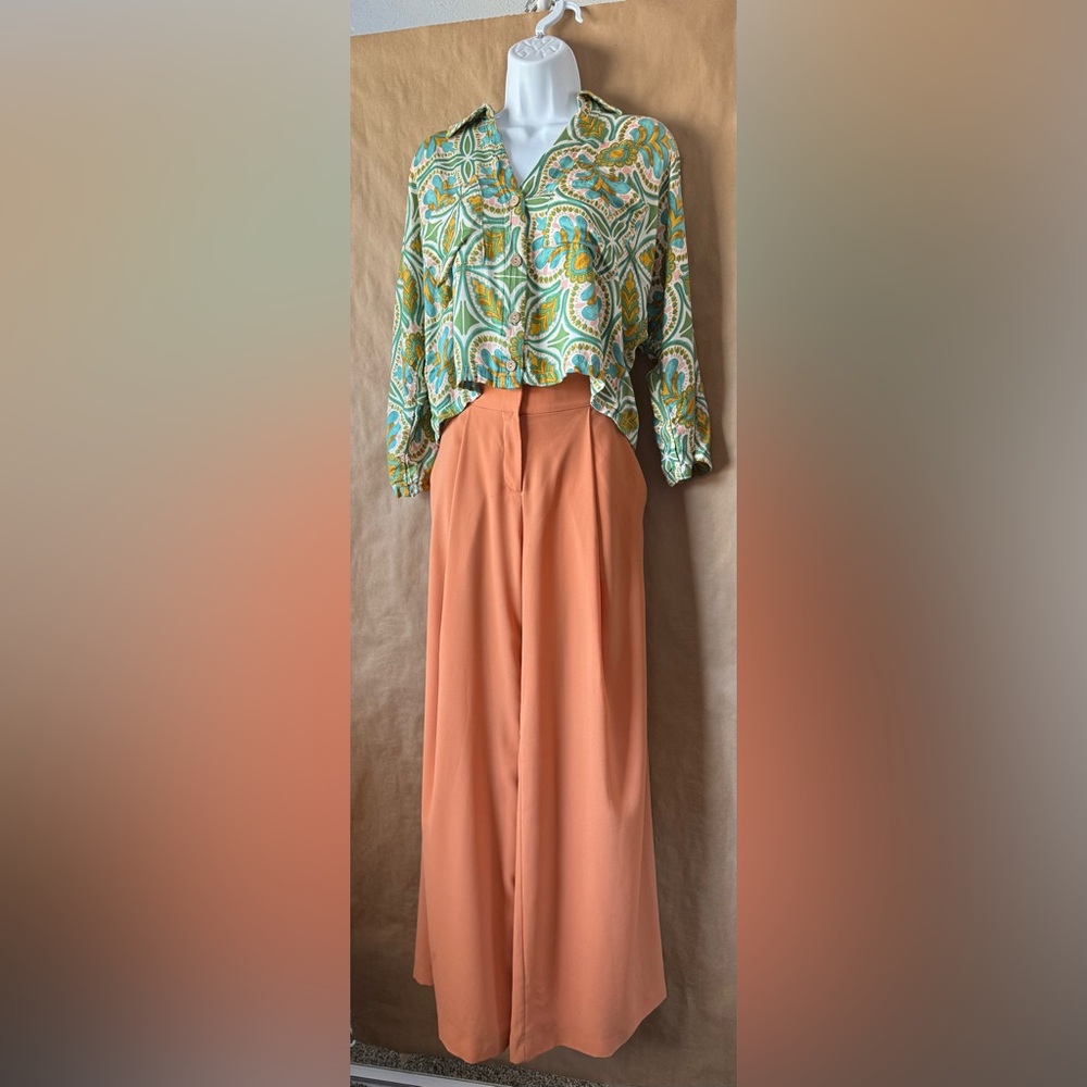 French Connection pleated wide leg pants in Peach size 0